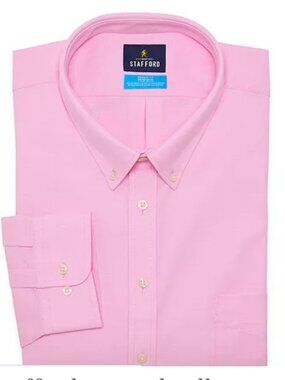 Stafford Coolmax Oxford Men's Regular Fit Stretch Wrinkle Free Dress Shirt 16 L